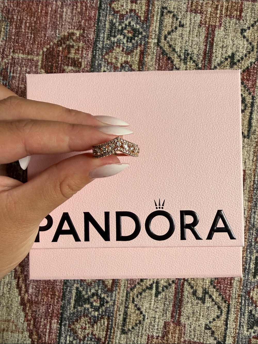 Pandora Rose Gold V-Shaped Ring with Clear Cubics